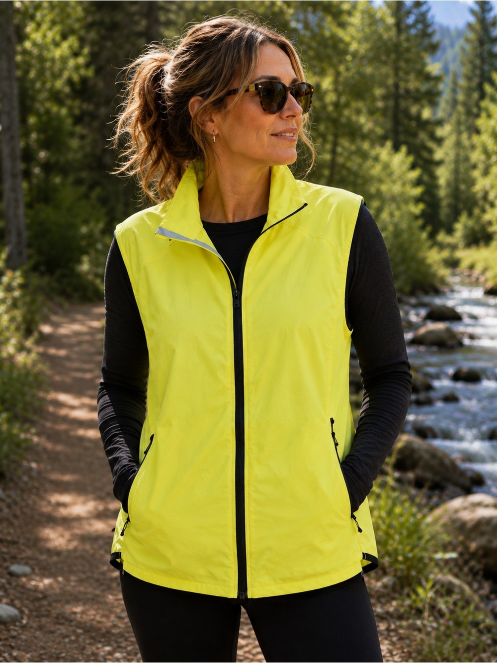 REI High-Visibility Yellow Softshell Vest with Black Trim